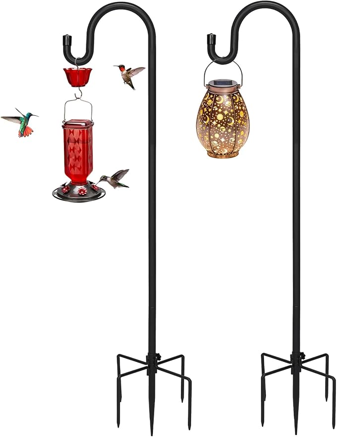 Kingsyard 2 Pack Adjustable Shepherd Hooks for Outdoor - 92" Heavy Duty Bird Feeder Pole with 5 Prong Base, Hummingbird Feeder Stand, Garden Plant, Weddings Decor, Halloween Solar Light Lanterns