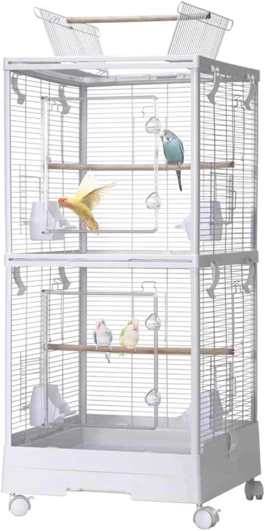 GarveeHome Small Bird Cage with Wheels, 40 Inch Parakeet Cage with Top Stand, 3 in 1 Bird Carrier for Parakeets, Canaries, Lovebirds, Small Quaker, Cockatiels, Budgie, Green Cheek,Conure