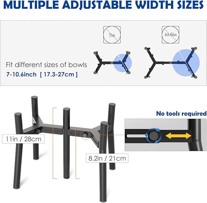 Adjustable Raised Dog Bowl Stand for Medium & Large Dogs – 11" Tall Elevated Feeder Fits 7–10.6" Wide Bowls, 2-in-1 Dog Food & Water Bowl Holder (Bowls Not Included)