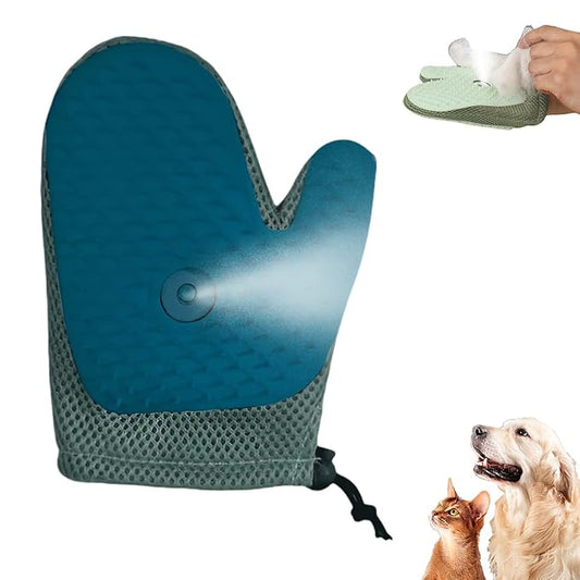 All-in-One Grooming Mist Glove for Pets, Cat Grooming Steam Gloves, Double Sided Pet Hair Remover Gloves for Clothes Furniture, Removal Glove Tool For Long Short Curly Dogs Cats Hair (Blue)