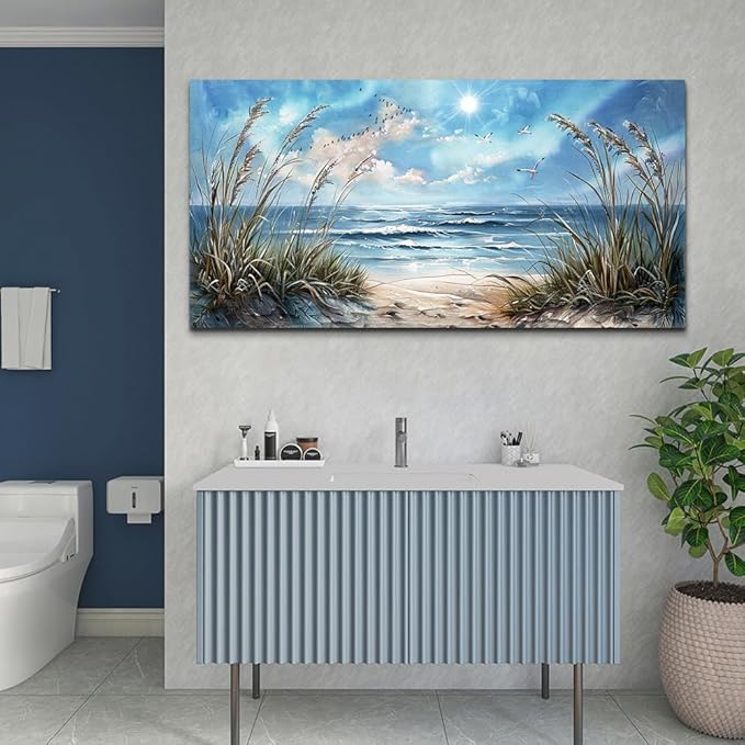 hyidecorart Large Wall Decor For Bedroom Framed Wall Art For Living Room Sunshine Ocean Scenery Painting Blue Sea Waves Wall Pictures Office Modern Canvas Prints Artwork Aesthetic Home Decorations