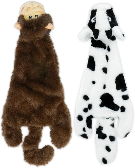 Best Pet Supplies Squeaky Dog Toys with Soft Durable Fabric for Small, Medium and Large Pets Interactive Toy for Indoor Play, Supports Active Biting and Play - Cow, Monkey, Small