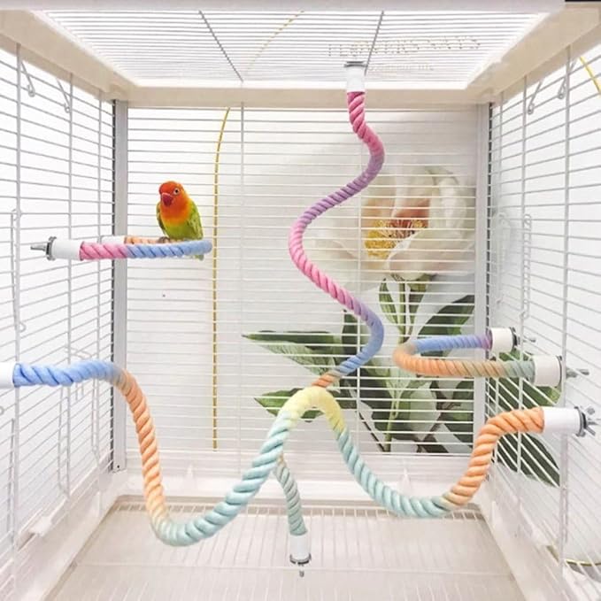 3 PCS of Bird perches Gradient Ropes, Used as Climbing Ropes for Parrot Cages, Rope Perch with Double Bird cage Swing Toy- Swing