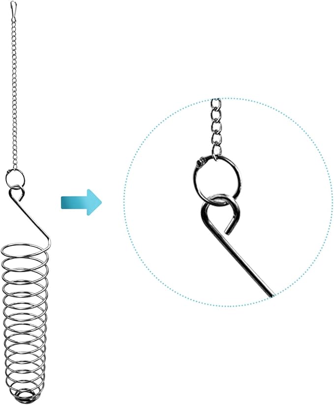 Stainless Steel Bird Food Holder, Parrot Foraging Toy, Hanging Basket, 9.84 in L, 7.87 in W, 82g Weight, Activity Clasp, Fits 12oz Bottle