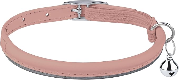 OOPSDOGGY Rolled Leather Cat Collar with Bell, Reflective Kitten Collars with Buckle Include Safety Elastic Strap - Adjustable Small Pet Collars for Boy Girl Cats (Blush)