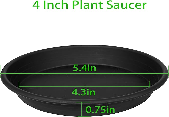 6 Pack Plant Saucers for Indoors, 4 5 6 7 8 9 10 11 12 13 15 17 19 inch Plant Water Catcher Tray, Heavy Sturdy Plant Drainage Tray for Indoors, Flower Saucers for Nursery Pots (5", Black)
