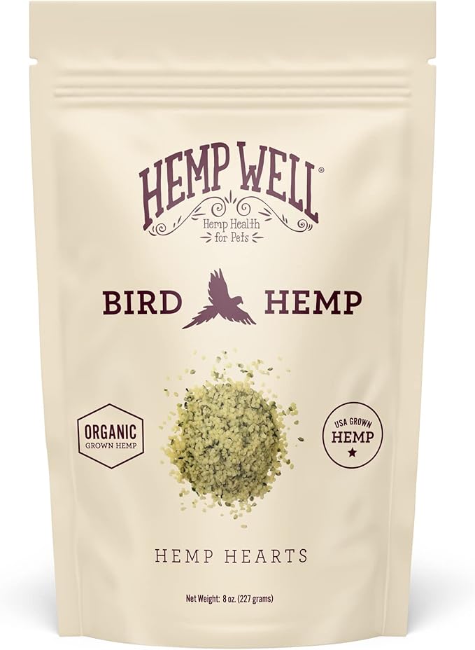 Hemp Well Organic Hemp Hearts for Birds - Reduces Feather Plucking, Promotes Relaxation, Immune Support, Organic, USA Grown, GMO Free – 8 Ounces