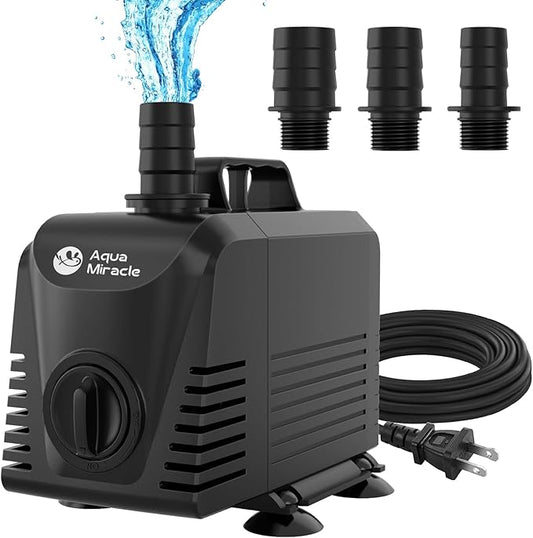 AquaMiracle Submersible Water Pump Aquarium Water Pump with Flow Control, Pond Pump Fountain Pump for Pond, Fountain, Waterfall, Statuary, Water feature, Hydroponics (800GPH, 55W)