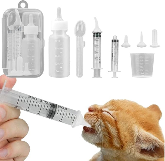 Suxgumoe Pet Feeding Bottle Set, Feeding Silicone Nipple with Bottle and Syringes, Reusable Pet Nursing Kits Feeding Tools for Rabbits, Small Animals (1 Bottle+3 Nipples+2 Syringes + 1 Cup+ 1 Spoon)