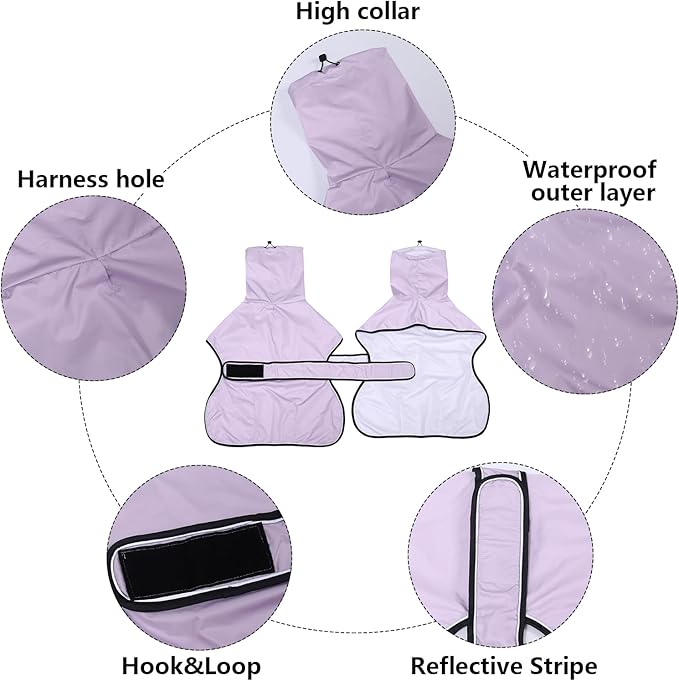 Dog Raincoat with Reflective Bar, Rain/Water Resistant, Adjustable Vest - Dog Raincoats for Greyhounds, Lurchers and Whippets - Purple - XXL