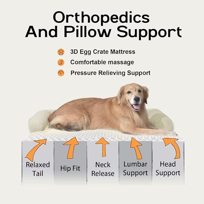 Large Dog Bed Orthopedic Washable: Extra XL XLarge Big Dog Bed with Washable Bolster & Memory Foam Couch Sofa - Waterproof with Removable Cover - Beige