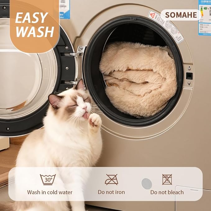 Dog Beds Mats Cat Bed Mat Plush Faux Fur Puppy Pad with Anti-Skid Bottom Cozy Kitten Bed for Carriers/Floor Dog Friendly 27 x 20 Inch Large Coffee