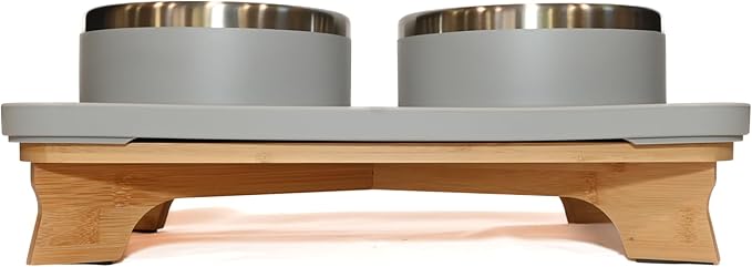 Trot Pets Elevated Dog Bowls | Stainless Steel Raised Bowl Set for Small, Medium, or Large Dogs | Non-Slip Food and Water Slow Feeder | Durable, BPA-Free, Anti-Skid, Dishwasher Safe (Slate, Small)