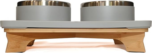 Trot Pets Elevated Dog Bowls | Stainless Steel Raised Bowl Set for Small, Medium, or Large Dogs | Non-Slip Food and Water Slow Feeder | Durable, BPA-Free, Anti-Skid, Dishwasher Safe (Slate, Small)