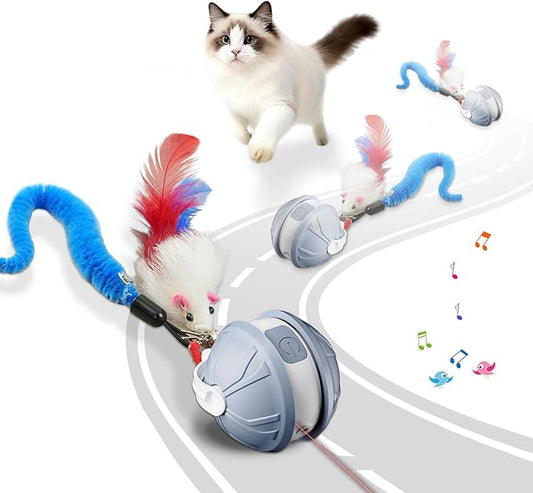 Interactive Cat Toy Ball - 2-in-1 Indoor Cat Toy with Feather Attachment and Laser Interactive Cats Balls, Moving Electric Rolling Ball Toys Designed for Bored Kittens and Adult Cats