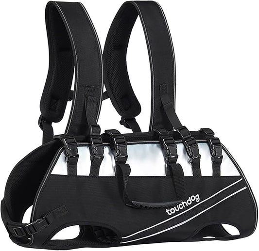 Dog Backpack Carrier for Large Dogs - Hands-Free Pet Travel Pack with 6-Point Safety System, Waterproof & Reflective Design for Motorcycle, Hiking, Surfing (Black, Large)