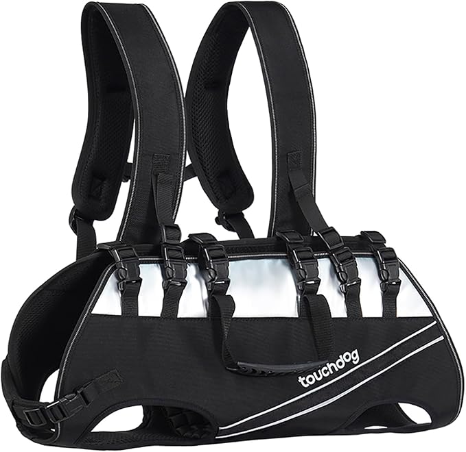 Dog Backpack Carrier for Large Dogs - Hands-Free Pet Travel Pack with 6-Point Safety System, Waterproof & Reflective Design for Motorcycle, Hiking, Surfing (Black, XX-Large)