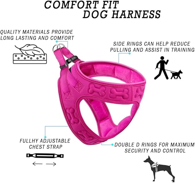Comfort fit Step-in Dog & Puppy Harness - Comfortable All Weather Dog Vest Harness: Adjustable, Soft Padded, Easy to Put-on for Small, Medium-Sized Dogs.