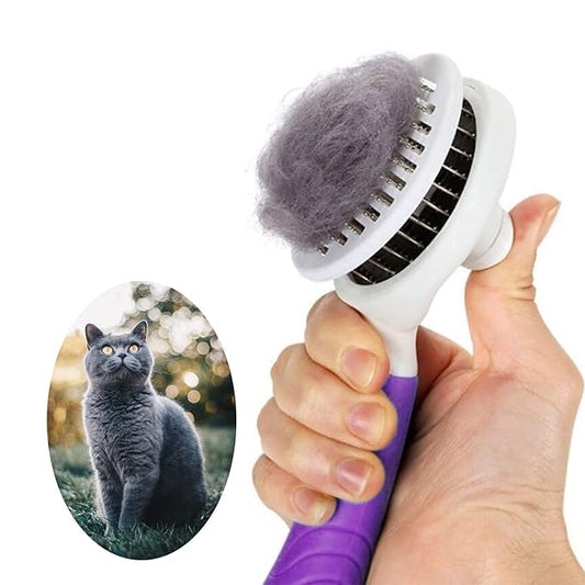 Cat Self Cleaning Slicker Brush, Pets Skin Friendly Grooming Brushes for Shedding Dogs Cats Hair Easy to Remove Loose Undercoat with Long or Short Hairs Pet Massage Tool for All Hair Type- UPGRADED