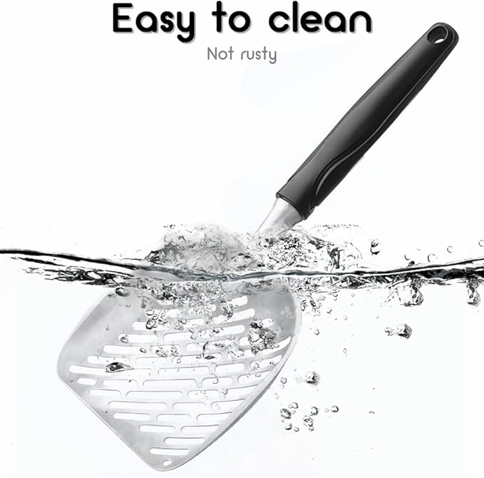 Cat Litter Scoop,Long Handle Cat Scooper,Stainless Steel Metal Scoop,Poop Sifting,Mesh Shovel,Suitable for Cat Litter Box(Black)