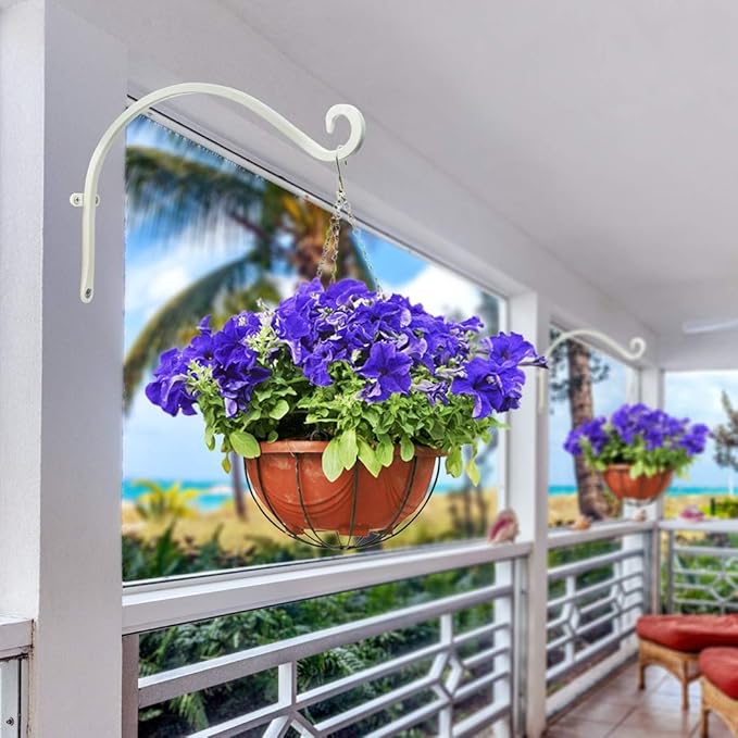 Hanging Plant Brackets Outdoor: 12-Inch Hanging Plant Hangers Wall Hooks - Wall Mount Brackets for Bird Feeder Flower Baskets White