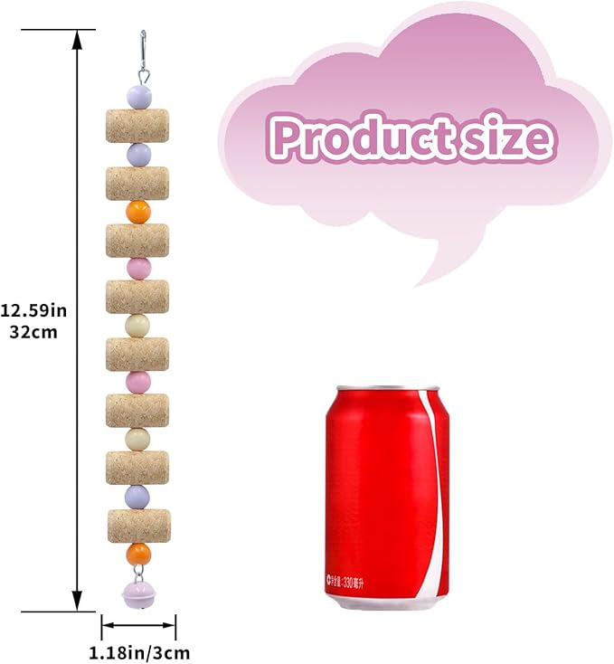 Bird Toys, 2 Pack Bird Chew Toy with Wooden Corks and Colorful Plastic Beads, Parakeet Toys, Cage Accessories for Budgies, Cockatiels, Lovebirds, Green Cheeks, Small to Medium Birds