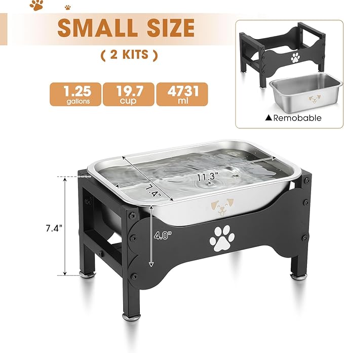 Honeydak 2 Sets Metal Elevated Dog Bowl with Stand Raised Stainless Steel Water Bowl Anti-Slip High Capacity Water Food Stand for Small Medium Large Breed Dog Indoor Outdoor(1.25 Gallons)