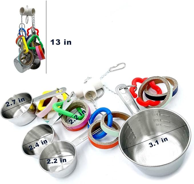 Stainless Steel Chewable Parrot Toys with Pullable Pots, Cardboard Rings - Durable Bird Toys for Medium and Large Parrots Amazons, Mini Macaws, African Greys, Cockatoos, Eclectus