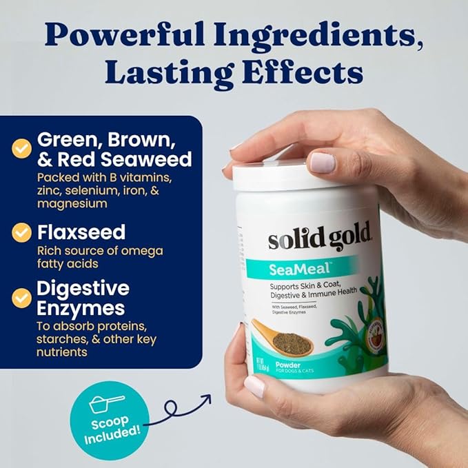 Solid Gold Cat & Dog Multivitamin Powder - Kelp Powder, Omega 3 & Vitamins for Dental, Digestive, Immune, Skin & Coat Health - Multi Vitamin for Dogs & Cats - Cat & Dog Food Additive Supplement - 1lb