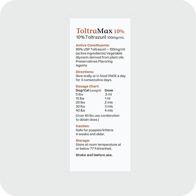 Toltrazuril 10.0% for Horses, Dogs, Cats, 240mL/8 Ounce, for Non-Food Chain Animals, Chicken