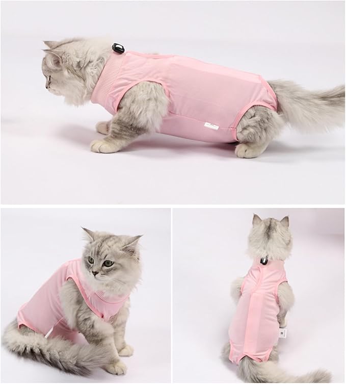 3 PCS Cat Recovery Suit for Spay Abdominal Wounds Female, Cat Onesie for Cats After Surgery, Pet Surgery Recovery Suit Kitten Onesie for Cats Anti Licking (Pure, Medium)