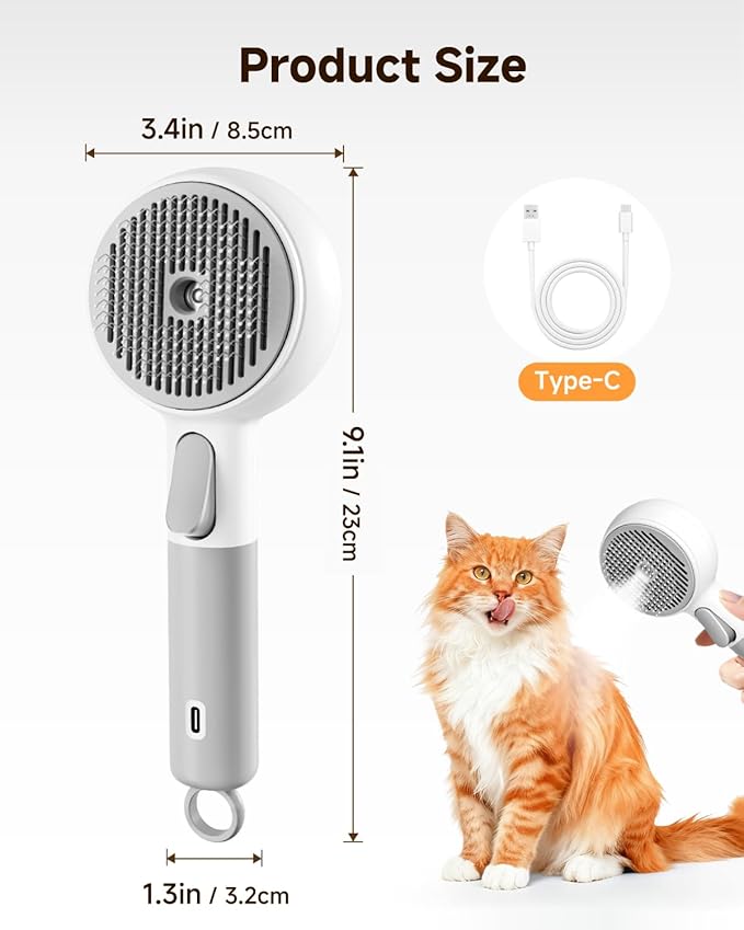 Pet Brush for Cats & Dogs Steam, 3-in-1 Steam Beauty Pet Comb, 2-Speed Spray Settings, Removes Dander and Deshedding Tool, One-Touch Self-Cleaning Hair Brush, for Long and Short Hair Pets