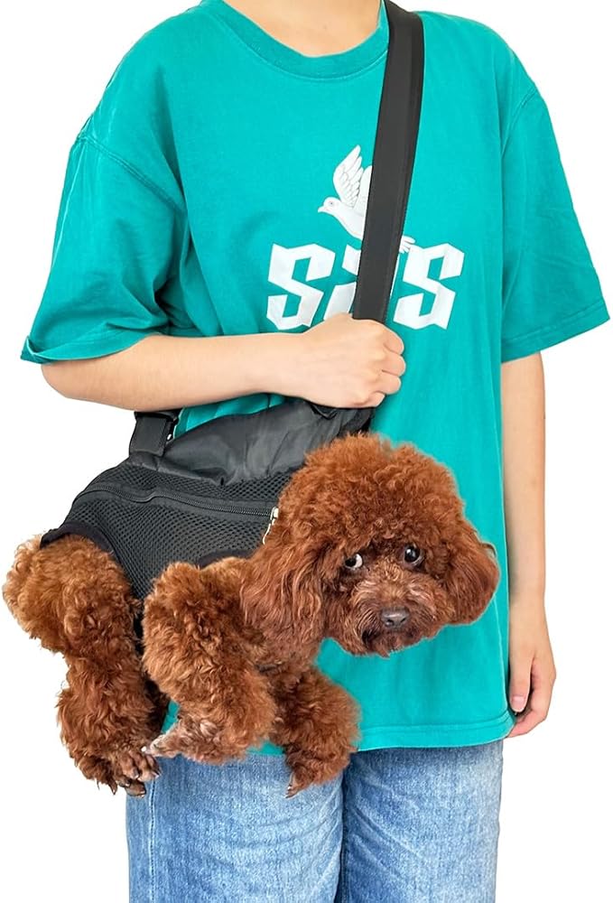 Pet Dog Carrier Backpack, Portable Breathable Mesh Chest Carrier, Polyester Woven Double Shoulder Pet Bag for Outdoor Adventures (Black, Medium)