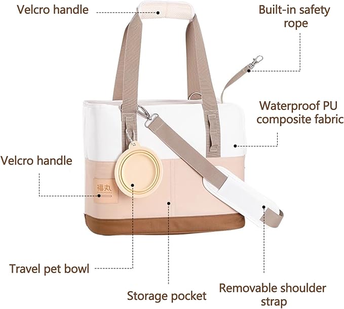 Dog Carrier Bag, Foldable Cat Bag with Breathable Mesh, Airline Approved Pet Carrier, Comfort Portable Pet Privacy Protection Travel Carrier(White)