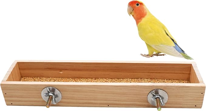 Bird Feeding Cups, Natural Wooden Parrot Perch Stand, Birds Food Dish, Parakeets Feeder Bowl, Cage Accessories for Small Animals Rat Hamster Guinea Pig Chinchillas Budgies Cockatiels Love Birds