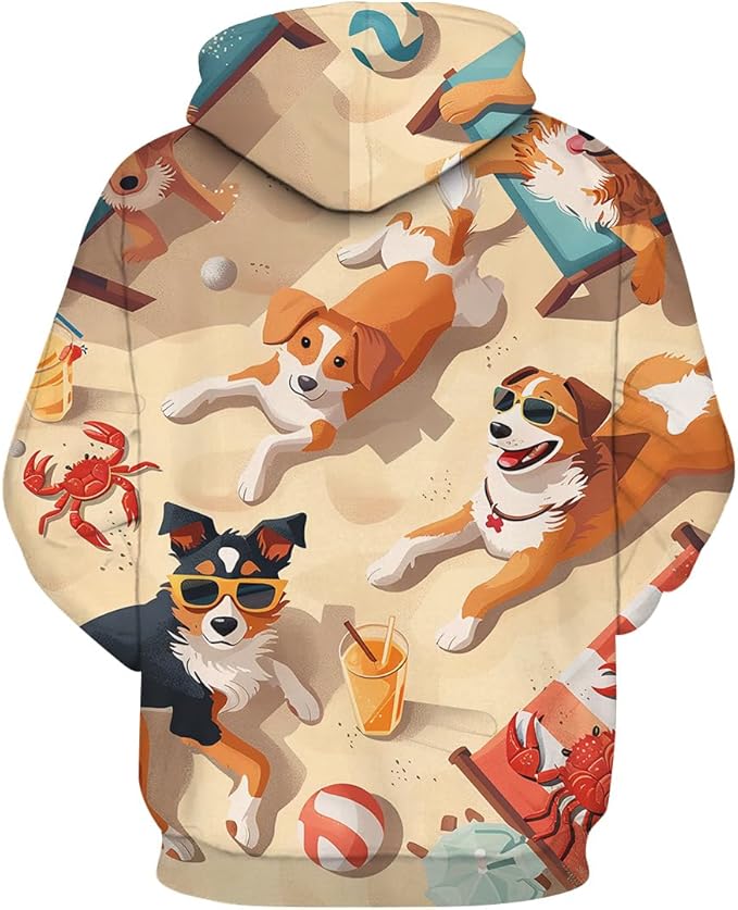 Unisex Adults 3D Dog Cat Printed Hoodies for Men Women Pullover Novelty Sweatshirts with Pockets