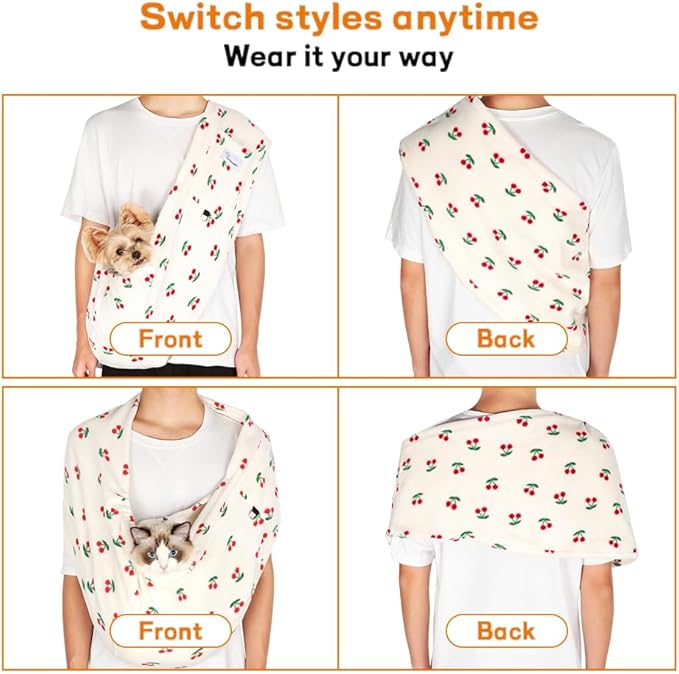 Dog Sling Carrier for Cats and Small Dogs – Hands Free Pet Sling with Adjustable Safety Strap & Buckle, Soft Cat Sling Carrier for Snuggling, Portable Dog Carrier Sling (Large, Cherry)