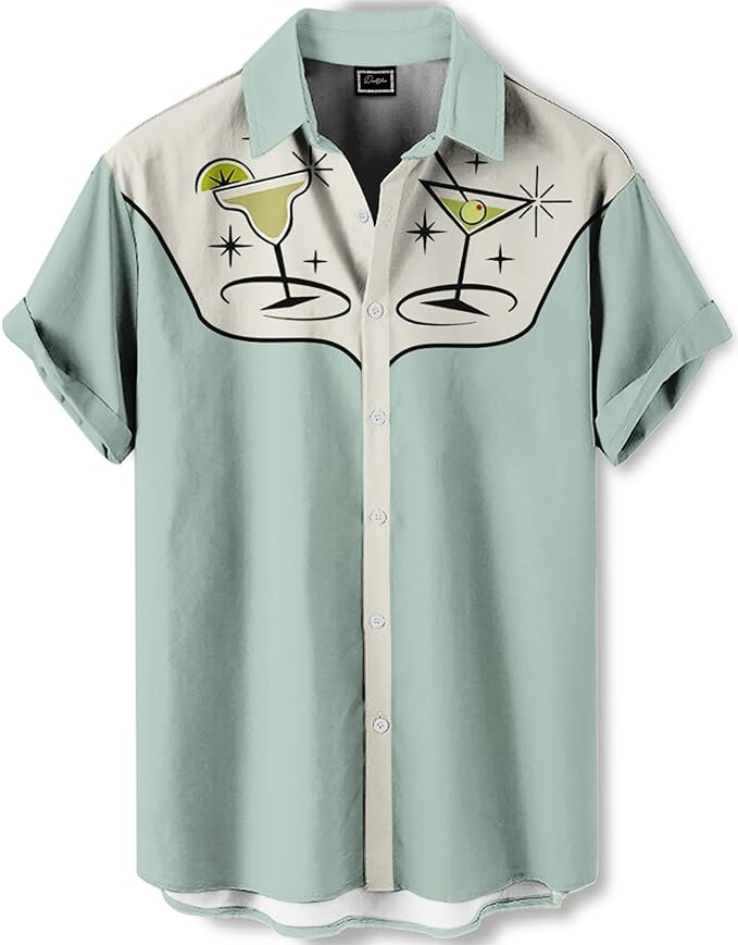 Men’s Hawaiian Shirt Western Cowboy Symmetrical Print Short Sleeve Button Down Casual Beach Holiday Summer Shirt