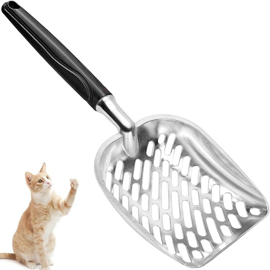 Cat Litter Scoop,Long Handle Cat Scooper,Stainless Steel Metal Scoop,Poop Sifting,Mesh Shovel,Suitable for Cat Litter Box(Black)