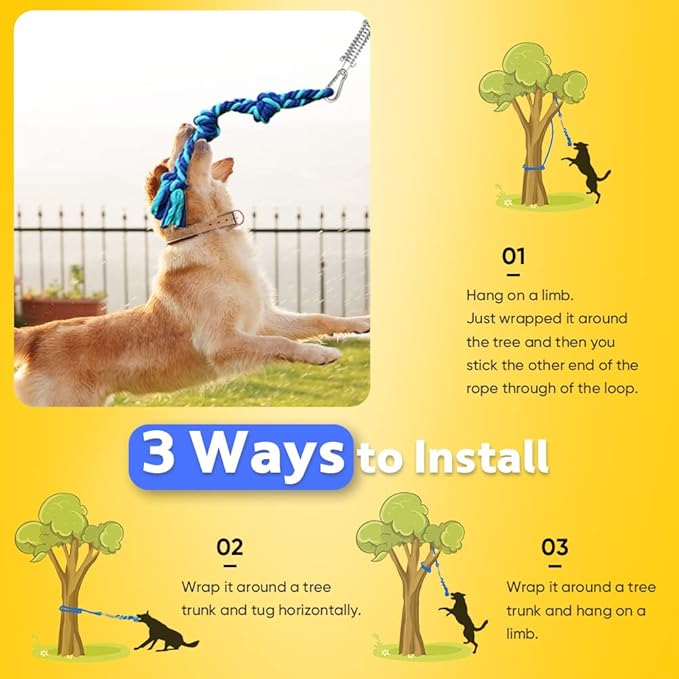 Petbobi Bungee Dog Toy, Outdoor Dog Tug Toy for Pitbull Interactive Exercise, Spring Pole Tug-of-War Toy with Durable Rope, Hanging Toy for Large Dogs to Reduce Boredom, Blue