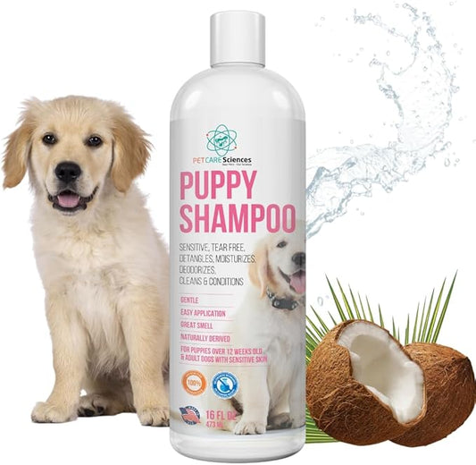 16 fl oz Tearless Puppy Shampoo and Conditioner - Anti Itch Dog Shampoo Sensitive Skin - Coconut Oil Oatmeal Pet Shampoo for Puppies, Made in The USA