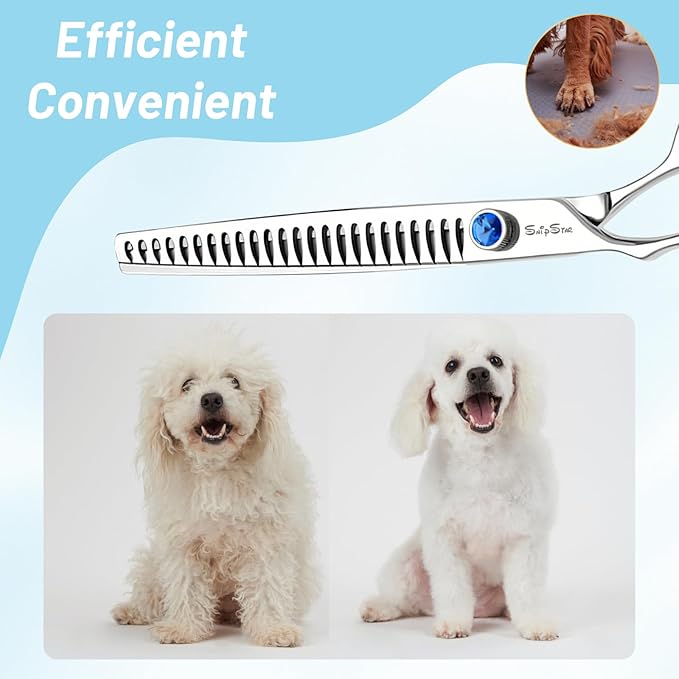 7.5" Left Handed Dog Grooming Scissors Chunker, Blending Shears with 24 Fishbone Teeth, VG10 Steel Texturizing Thinning Shear for Dog Grooming Professional, Ergonomic Trimming Scissors for Pet Groomer