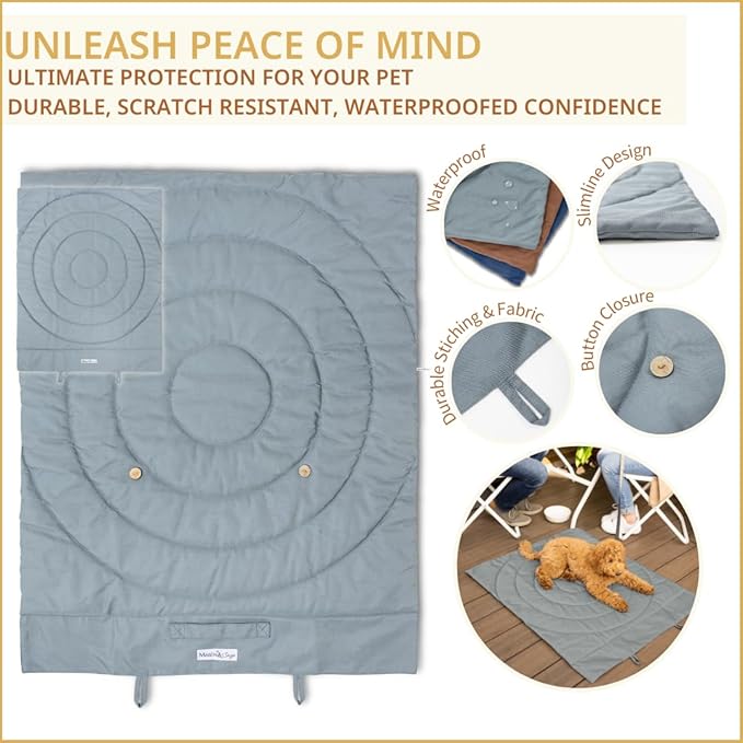 Portable Dog Mat - Waterproof & Foldable Pet Bed - Ideal for Indoor, Outdoor, Cafes, Travel, Camping, Grooming & Training - 39"x30" - Includes Carry Bag - Durable, Washable & Lightweight - Grey