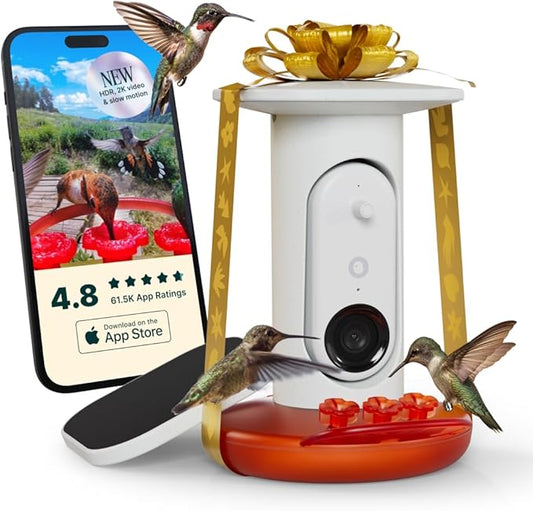 Birdbuddy Smart Solar Pro Hummingbird Feeder with Camera - AI Bird Identification, 2K Video, 5MP Photos, Outdoor Hanging, Gift for Bird Watching
