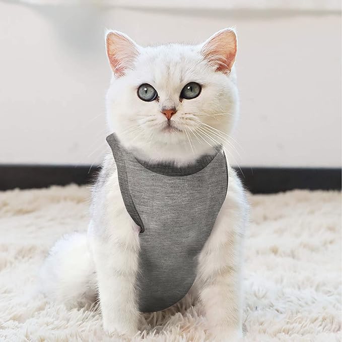 Kitten Onesies,Cat Recovery Suit for Abdominal Wounds or Skin Diseases,After Surgery Wear Anti Licking Wounds,Breathable E-Collar Alternative for Cat Grey S