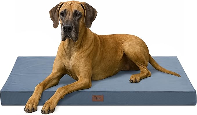 Outdoor Extra Large Dog Bed, Jumbo Waterproof Dog Bed for Large Dogs, Orthopedic Egg Foam Pet Bed Mat with Removable Oxford Cooling Cover, Blue