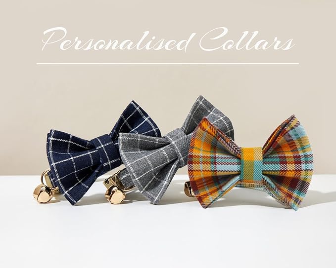 Personalized Cat Collar with Engraved Name and Phone Number - Customizable Kitten Collars for Boys and Girls (Plaid)