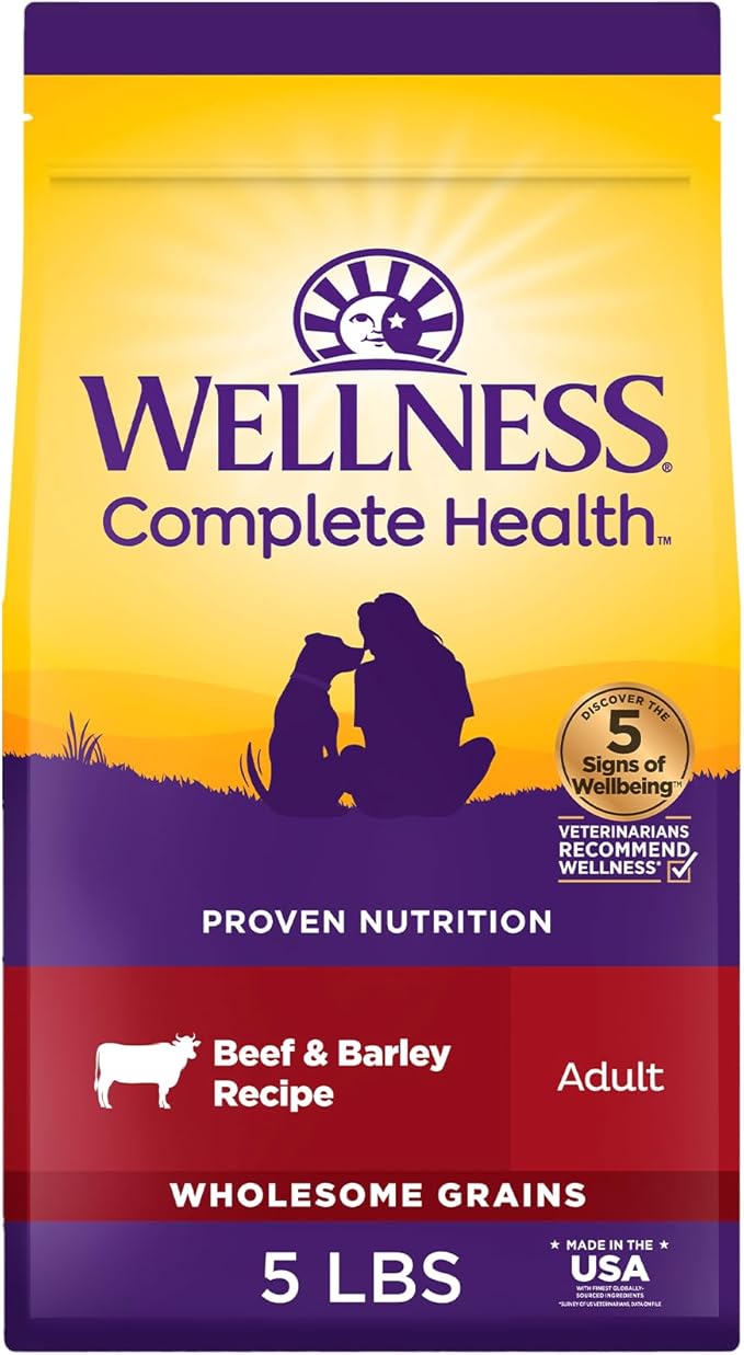 Wellness Complete Health Dry Dog Food, Wholesome Grains, Natural, Beef & Barley Recipe, (5-Poud Bag)