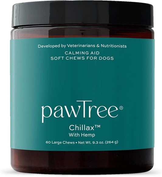 pawTree Chillax - Natural Calming Hemp Chews. Veterinarian-Developed Formula Helps Relieve Stress and Tension, Separation Anxiety and Soothe Fear from Storms - Large Soft Chews for Dogs (60 Count)