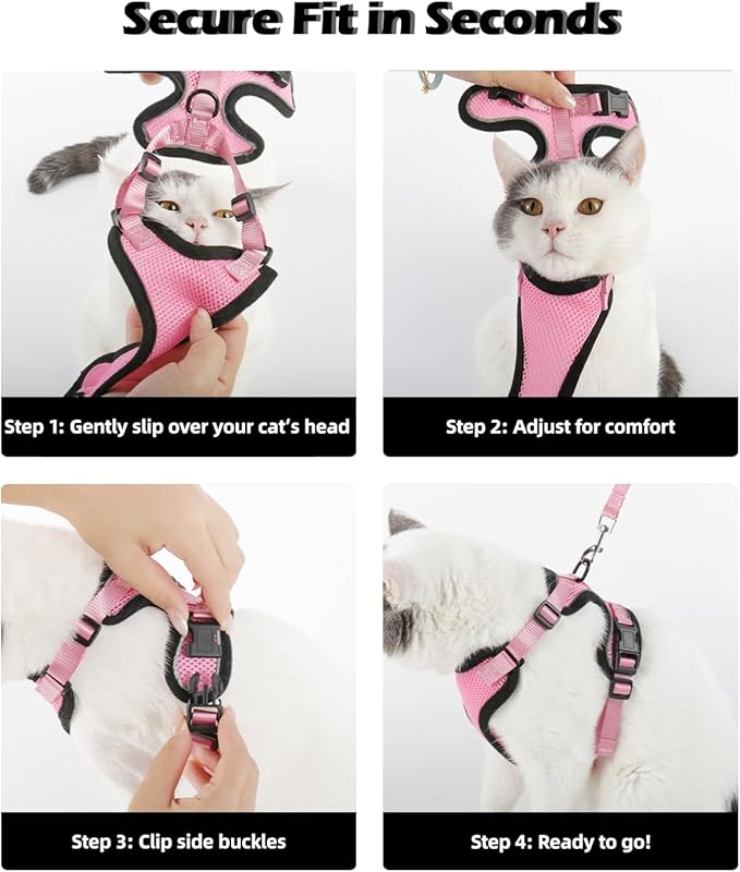 Luxelle 2 Pack Escape-Proof Cat Harness and Leash Set for Walking – Adjustable No Pull Soft Vest with Easy-Wear Buckle, Reflective Straps, Breathable Mesh – Outdoor Travel Harness for Cats & Kittens